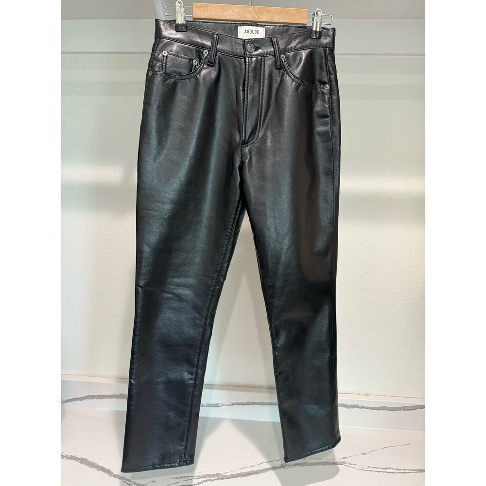 Agolde Black Leather Pants Straight Leg Size 27